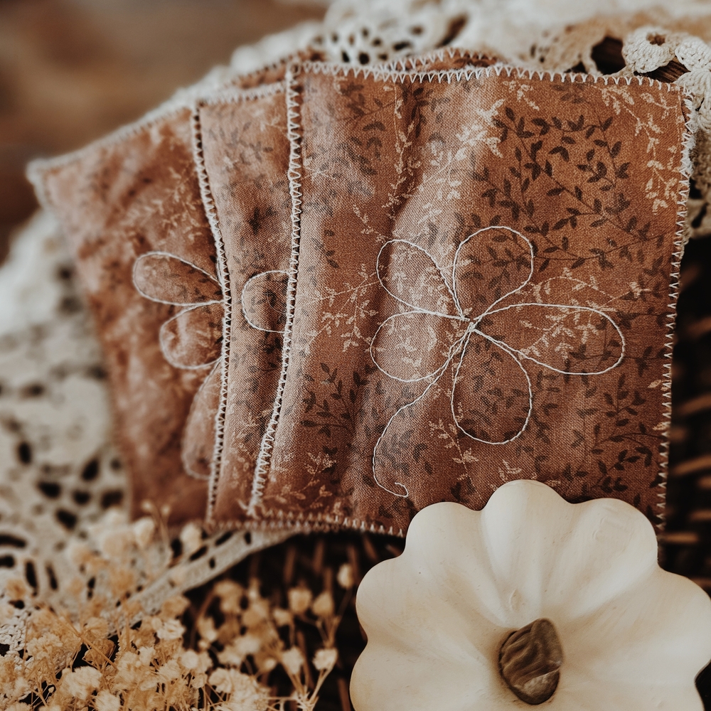 Handcrafted Brown Floral Fabric Coasters Set